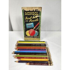 Vintage Mongol Paint w/ Pencils Color Original Box  17 Pc Set
